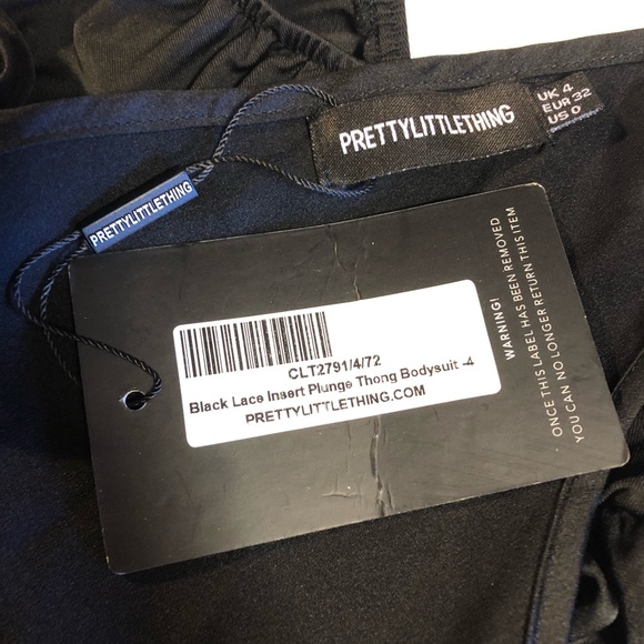 NWT Pretty Little Things Black Lace Insert Plunge Thong Bodysuit, 0 - Picture 8 of 11